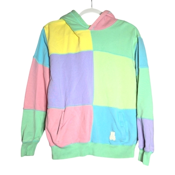 Teddy Fresh Sunrise Mint Patchwork Colorblock Hoodie Sweatshirt Size S - Picture 1 of 6